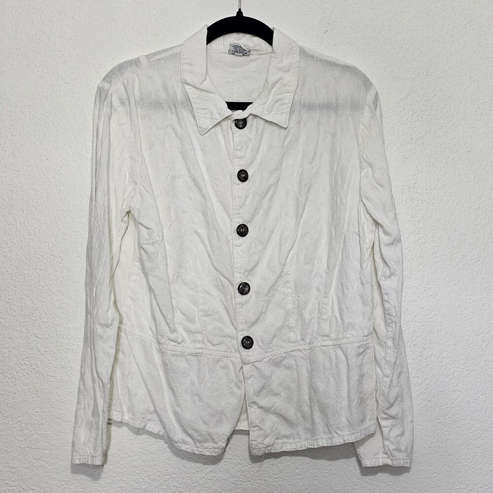 CP Shades Button Front Top Shirt Long Sleeve Collar Women Large Cotton Lagenlook